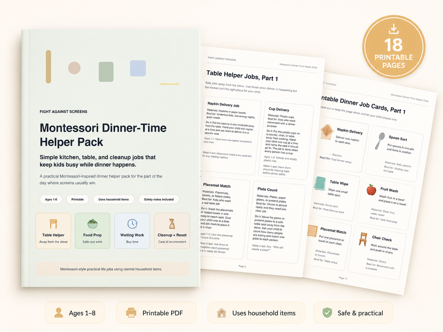 Montessori Dinner-Time Helper Pack (Ages 1-8, Instant Digital Download)