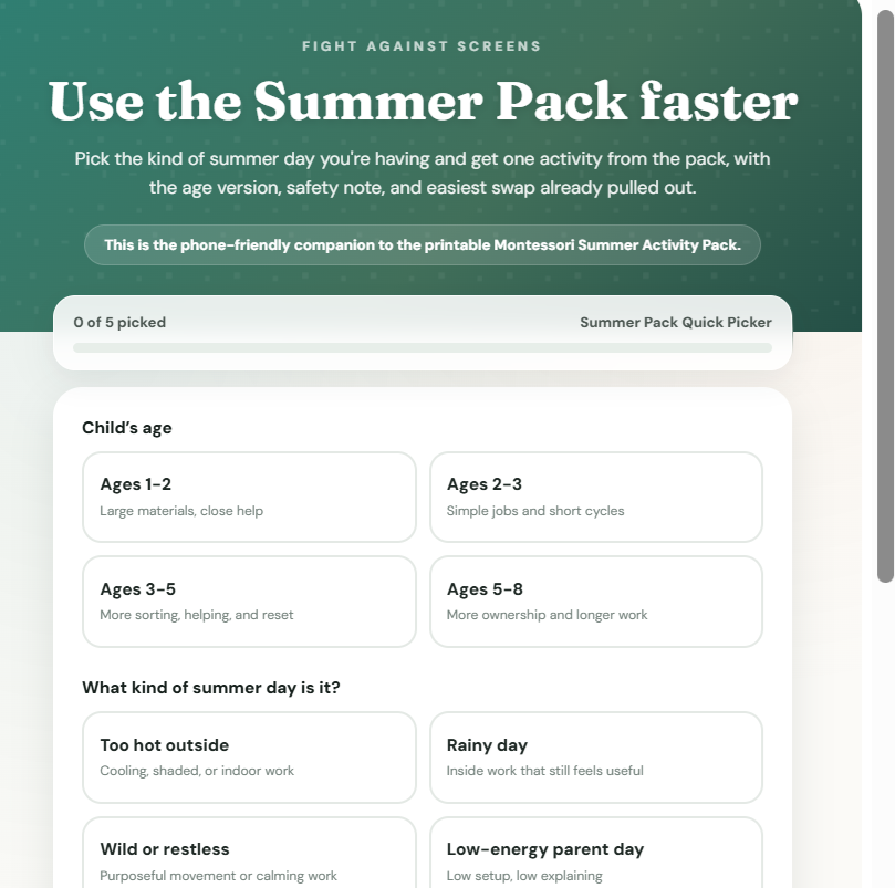 Montessori Summer Activity Pack (Ages 1-8, Instant Digital Download)