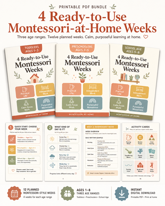 4 Ready-to-Use Montessori-at-Home Weeks (Ages 1-8, Instant Digital Download)